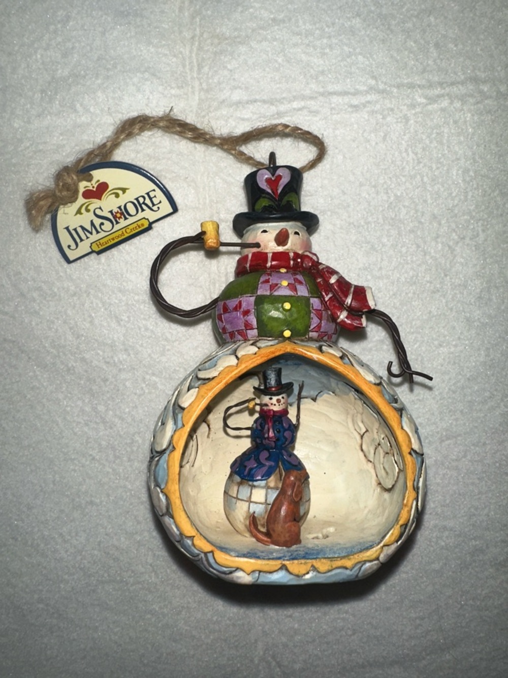 Jim Shore Red Green Cream Blue Snowman Globe Ornament